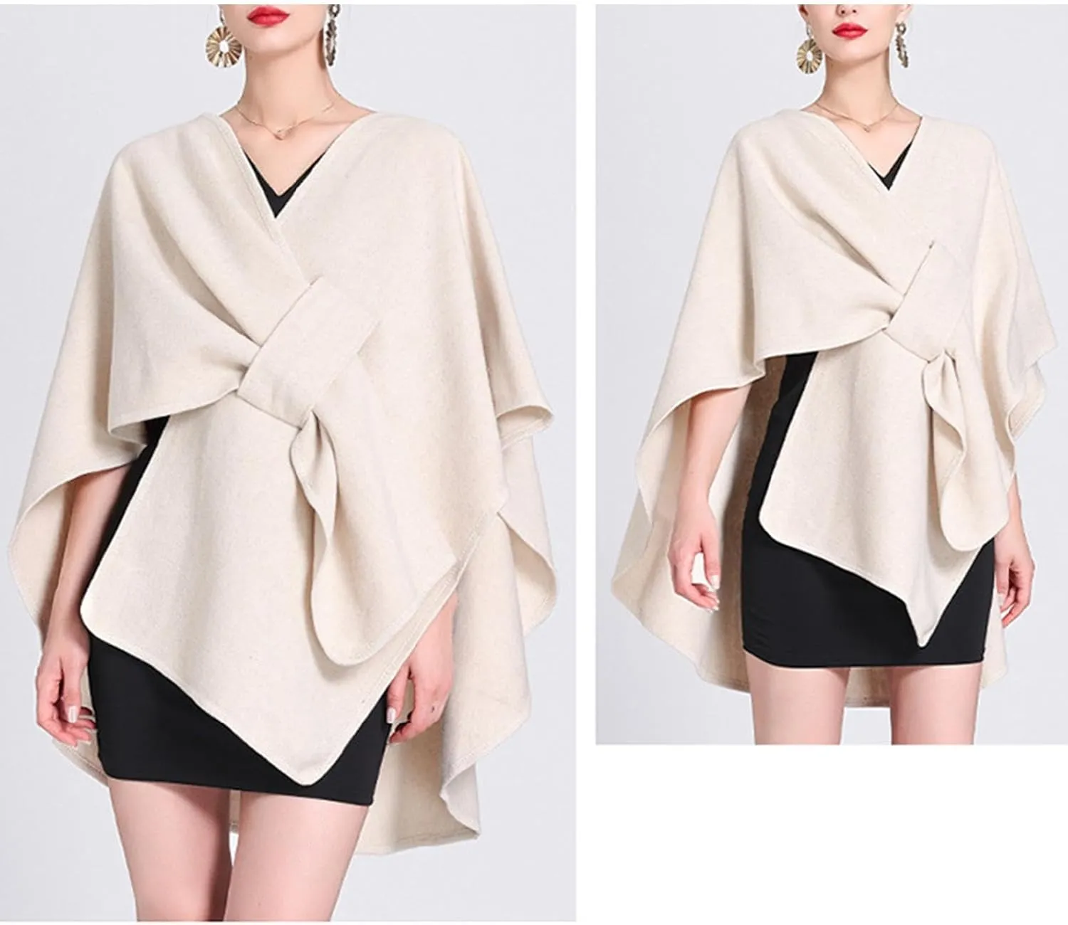 Womens Shawls Wrap Poncho Soft Capes Open Front Cardigan Cashmere Knitted Cloak Scarf