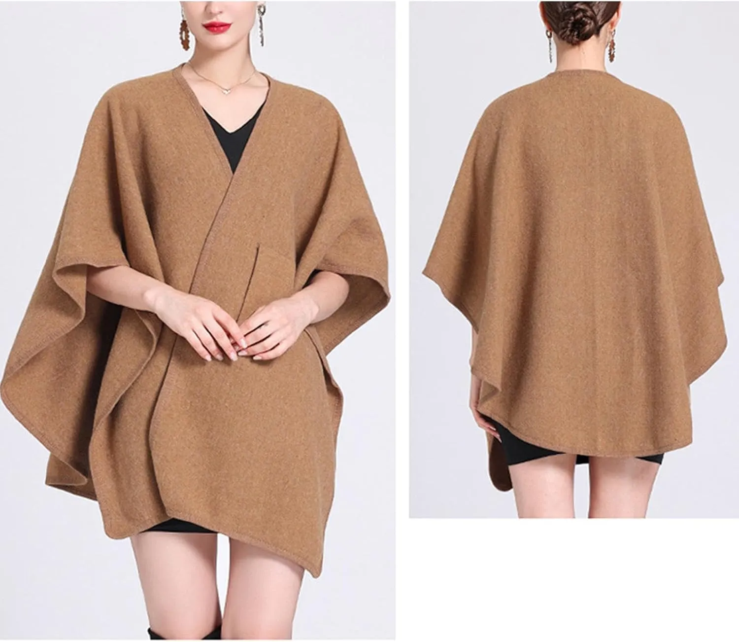 Womens Shawls Wrap Poncho Soft Capes Open Front Cardigan Cashmere Knitted Cloak Scarf