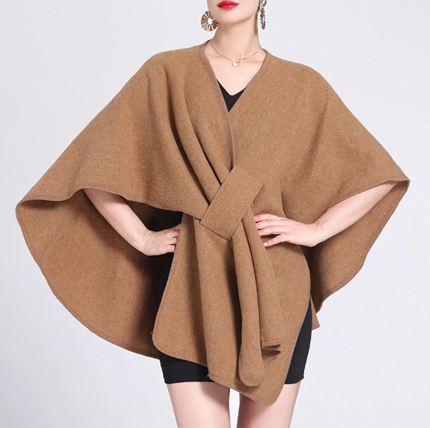 Womens Shawls Wrap Poncho Soft Capes Open Front Cardigan Cashmere Knitted Cloak Scarf