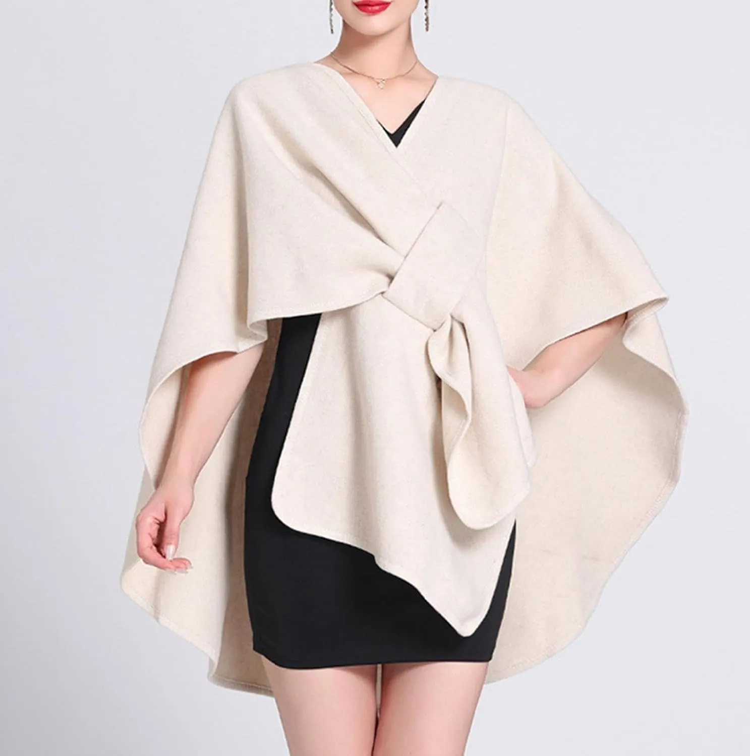 Womens Shawls Wrap Poncho Soft Capes Open Front Cardigan Cashmere Knitted Cloak Scarf