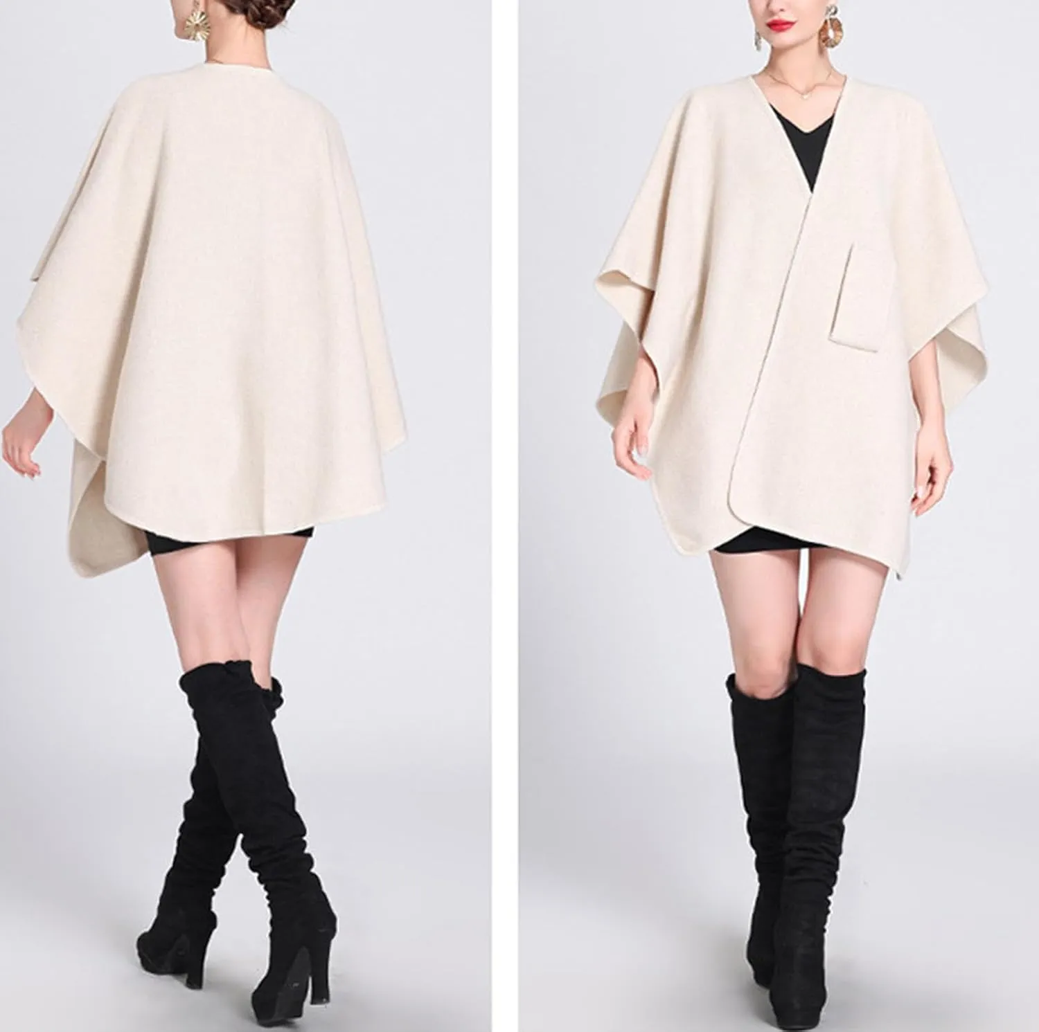 Womens Shawls Wrap Poncho Soft Capes Open Front Cardigan Cashmere Knitted Cloak Scarf