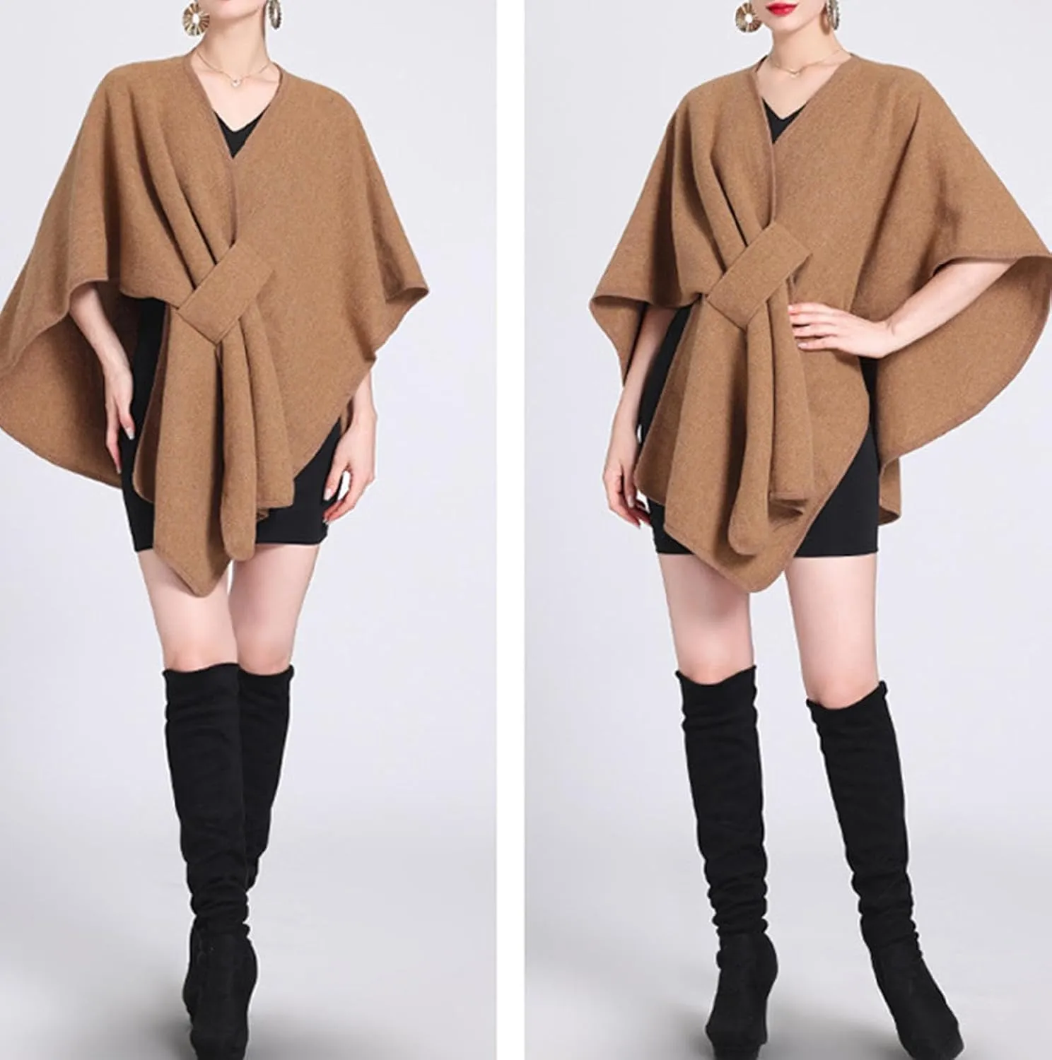 Womens Shawls Wrap Poncho Soft Capes Open Front Cardigan Cashmere Knitted Cloak Scarf