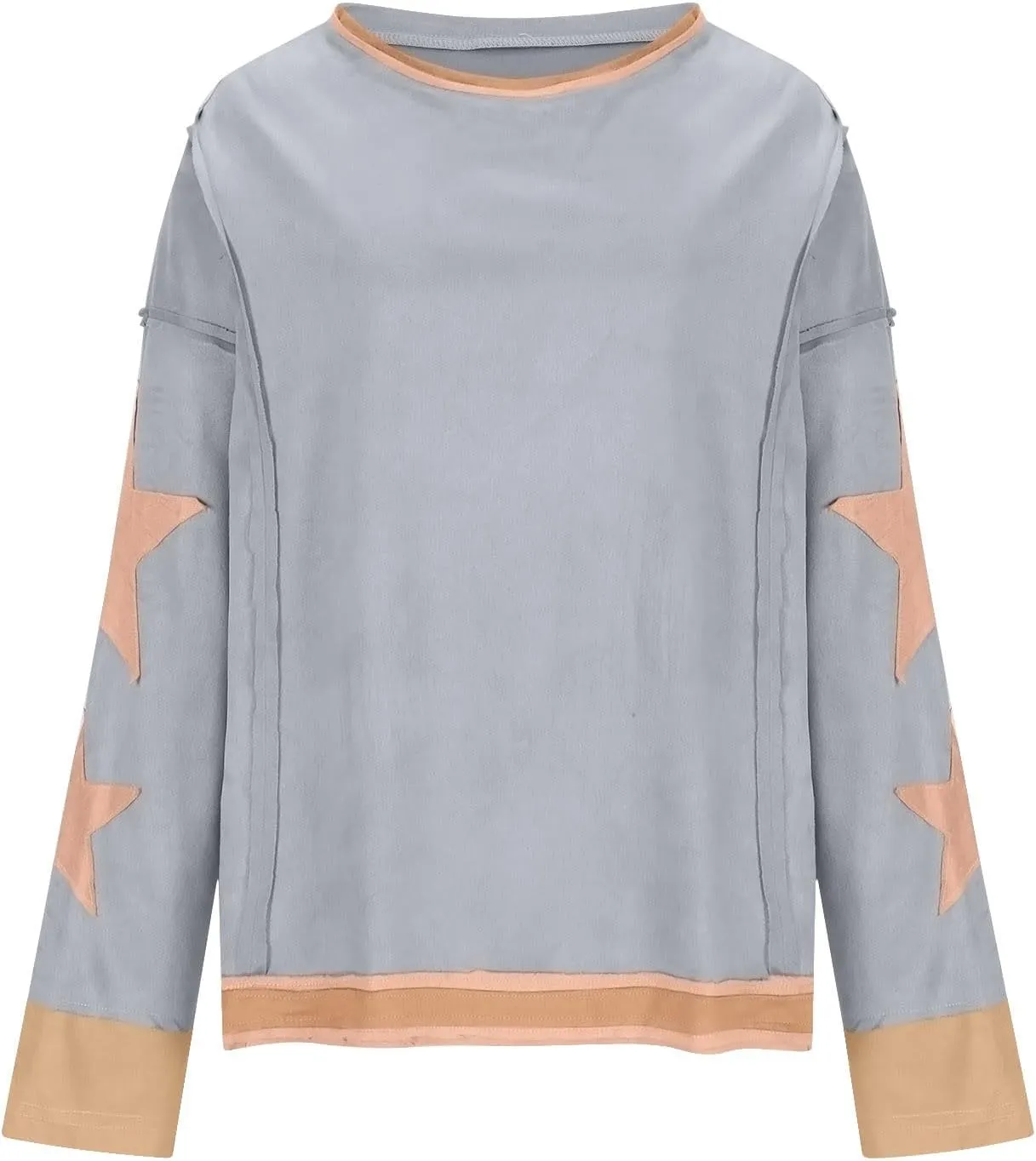 Womens Star Oversized Sweatshirt Crewneck Drop Shoulder Pullover Long Sleeve Shirts Tops Y2K Cute Trendy Clothes