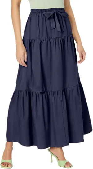 Womens Summer Boho Skirt Flowy Swing Tiered A-Line Maxi Skirt 2025 Trendy Elastic Waist Pleated Long Beach Dress