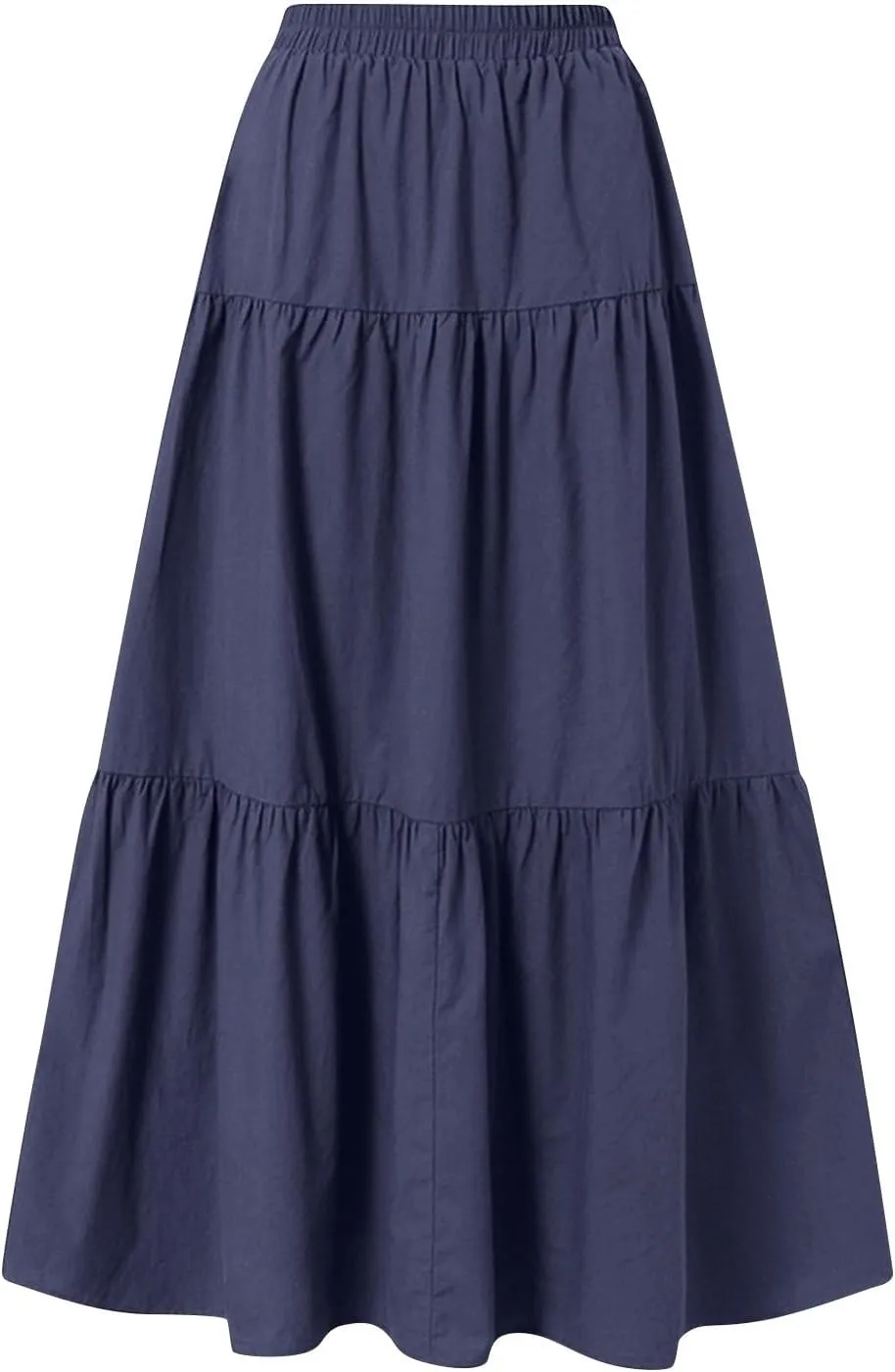 Womens Summer Boho Skirt Flowy Swing Tiered A-Line Maxi Skirt 2025 Trendy Elastic Waist Pleated Long Beach Dress