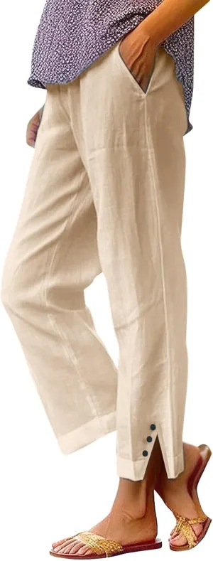 Womens Summer Flowy Linen Pants Going Out Hawaiian Beach Active Athletic Sweatpants Trendy High Waist Casual Trousers