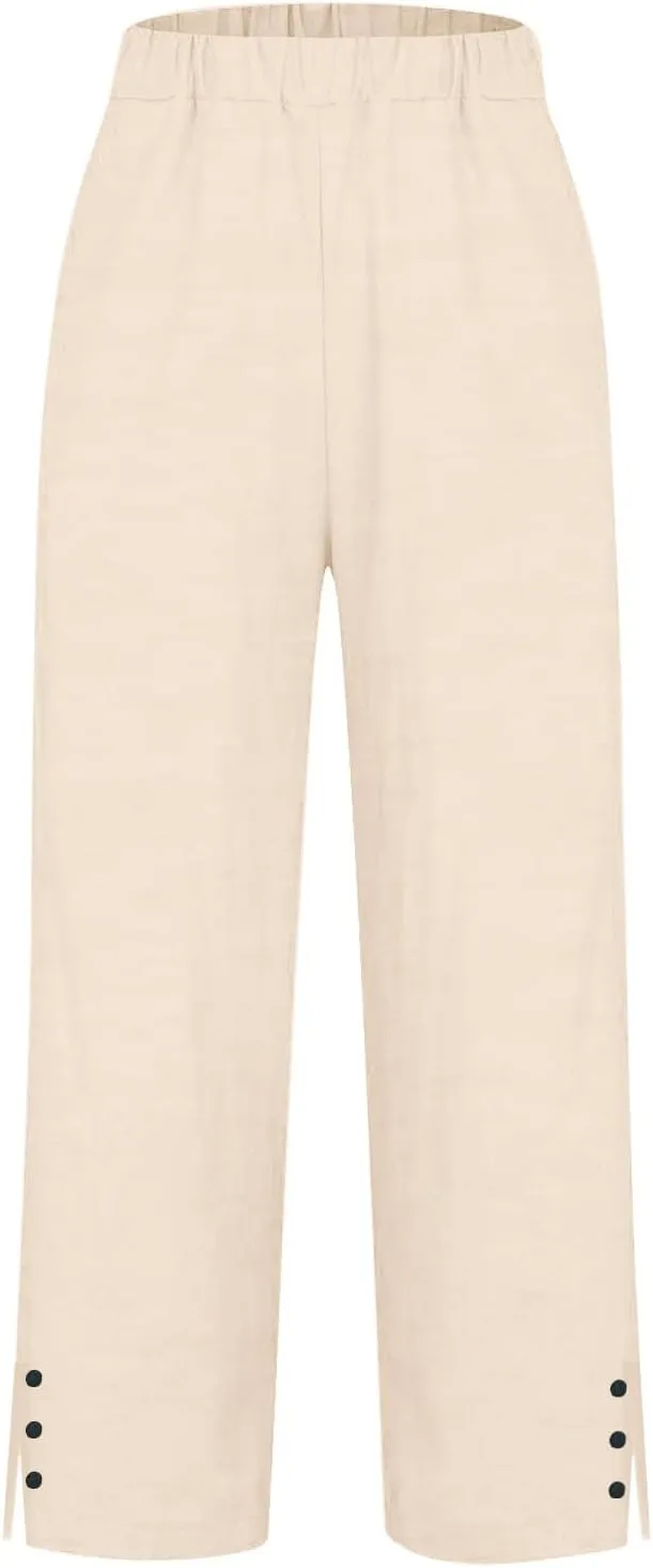 Womens Summer Flowy Linen Pants Going Out Hawaiian Beach Active Athletic Sweatpants Trendy High Waist Casual Trousers