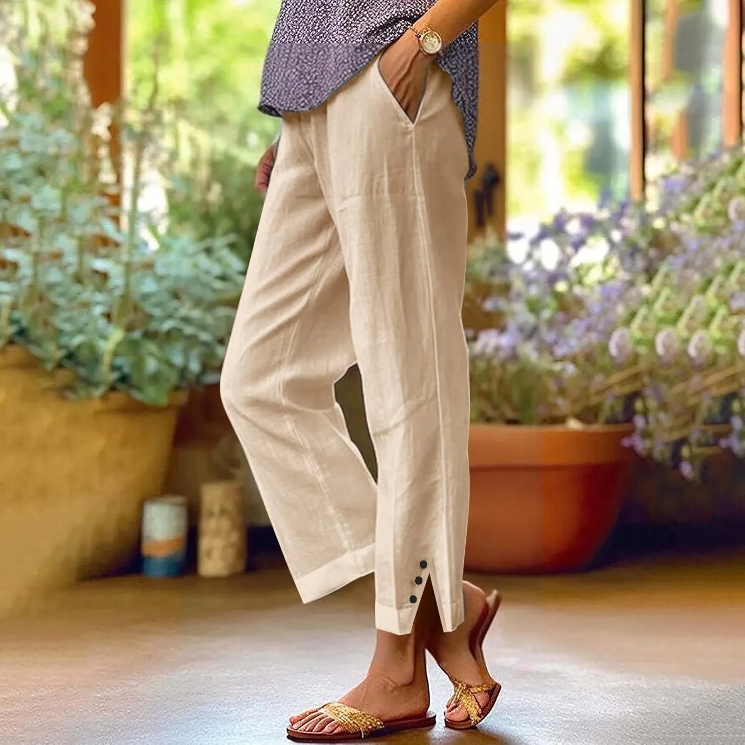 Womens Summer Flowy Linen Pants Going Out Hawaiian Beach Active Athletic Sweatpants Trendy High Waist Casual Trousers
