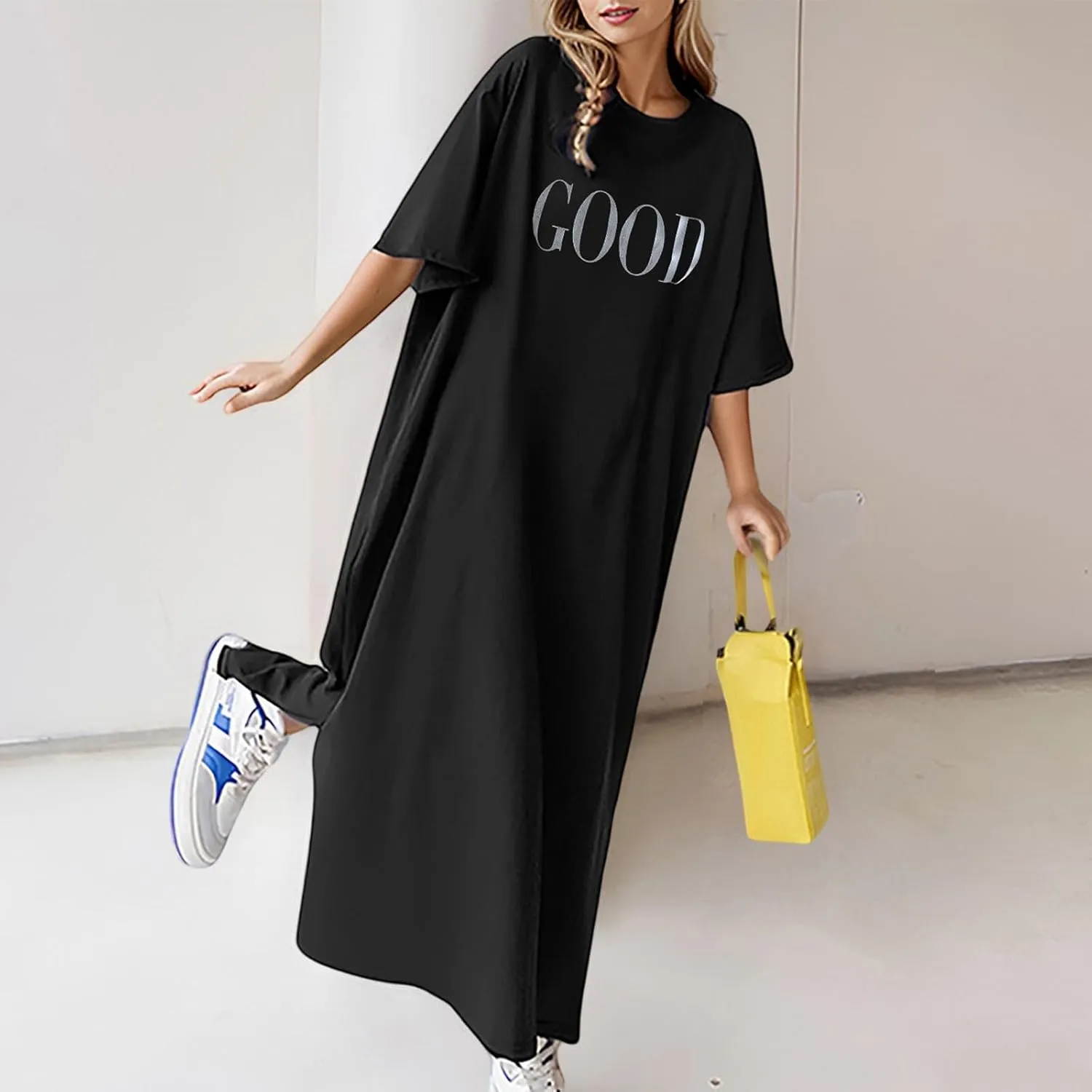 Women's Summer Loose Casual Mama Print Short Sleeve T Shirt Long Dress Casual Dresses Midi Length