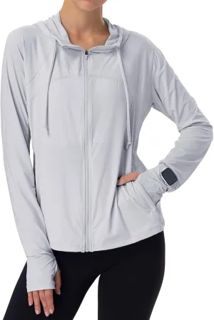 Womens Sun Protection Hoodie SPF Jacket Lightweight Full Zip Up Summer UV UPF 50  with Pockets Thumb Hole