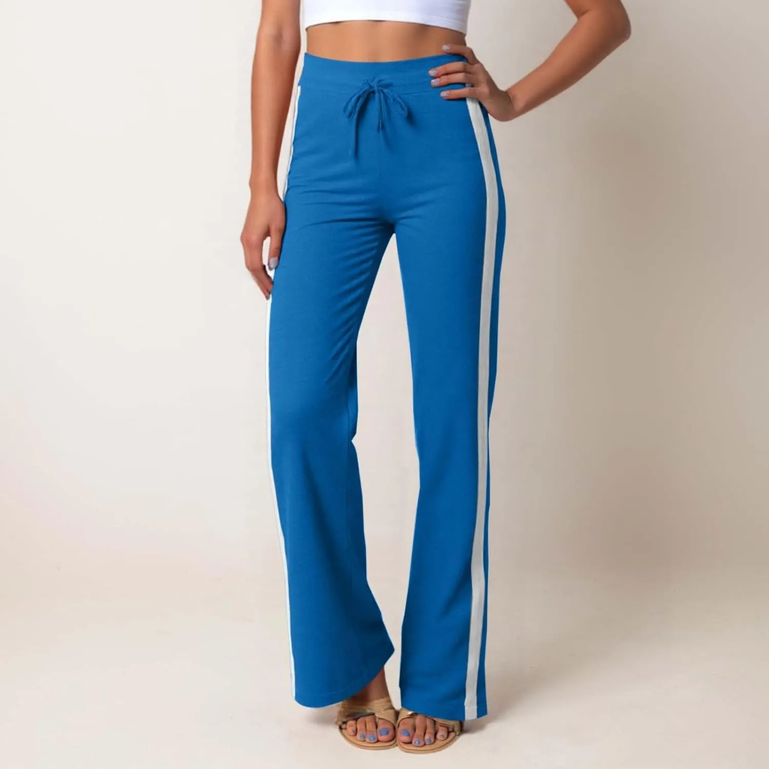 Women's Sweatpant Yoga Leggings Side Striped High Waist Stretch Slim Comfy Jogger Gym Sport Workout Pants Trousers