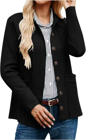 Womens Sweatshirt Blazer Jacket Business Casual Office Jackets Cardigan Lightweight Button Down Shacket with Pockets