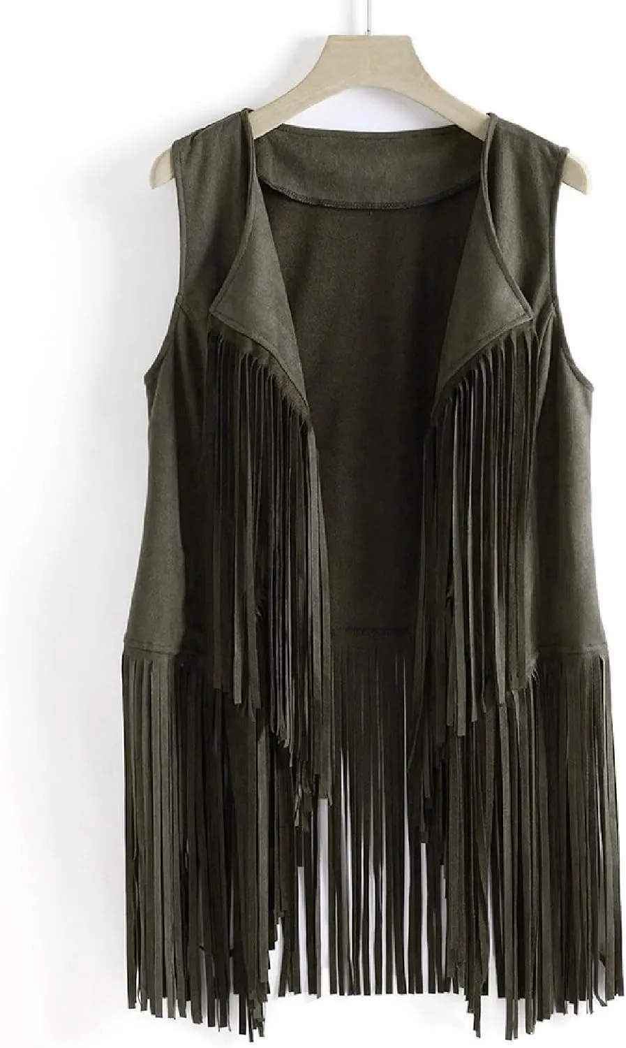 Womens Vintage Western Fringe Vest Tops Suede Leather 70s Cowboy Shirts Sleeveless Tassel Cardigan Waistcoats
