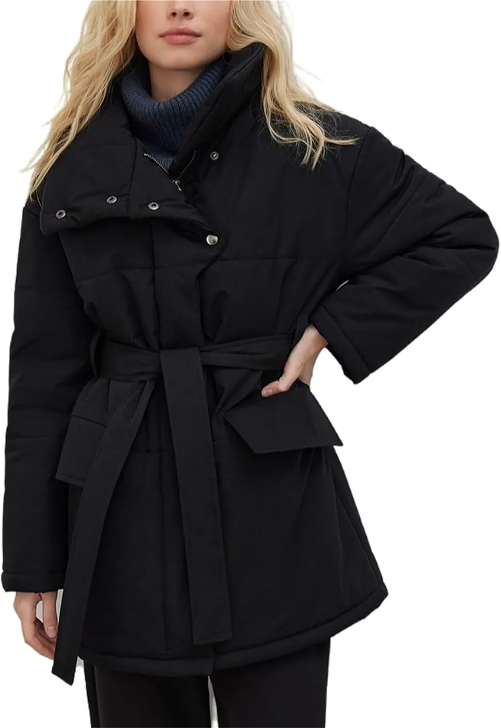 Women's Winter Stand Collar Irregular Cutting Puffer Coat Fashion Solid Color Long Sleeve Warm Cotton-Padded Jacket