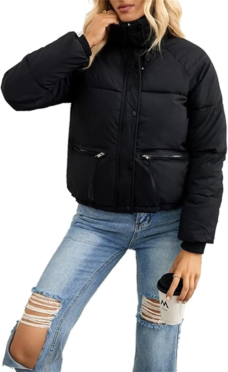 Women's Winter Thicken Short Cotton-Padded Jacket Solid Color Loose Size Hooded Zipped Down Coat