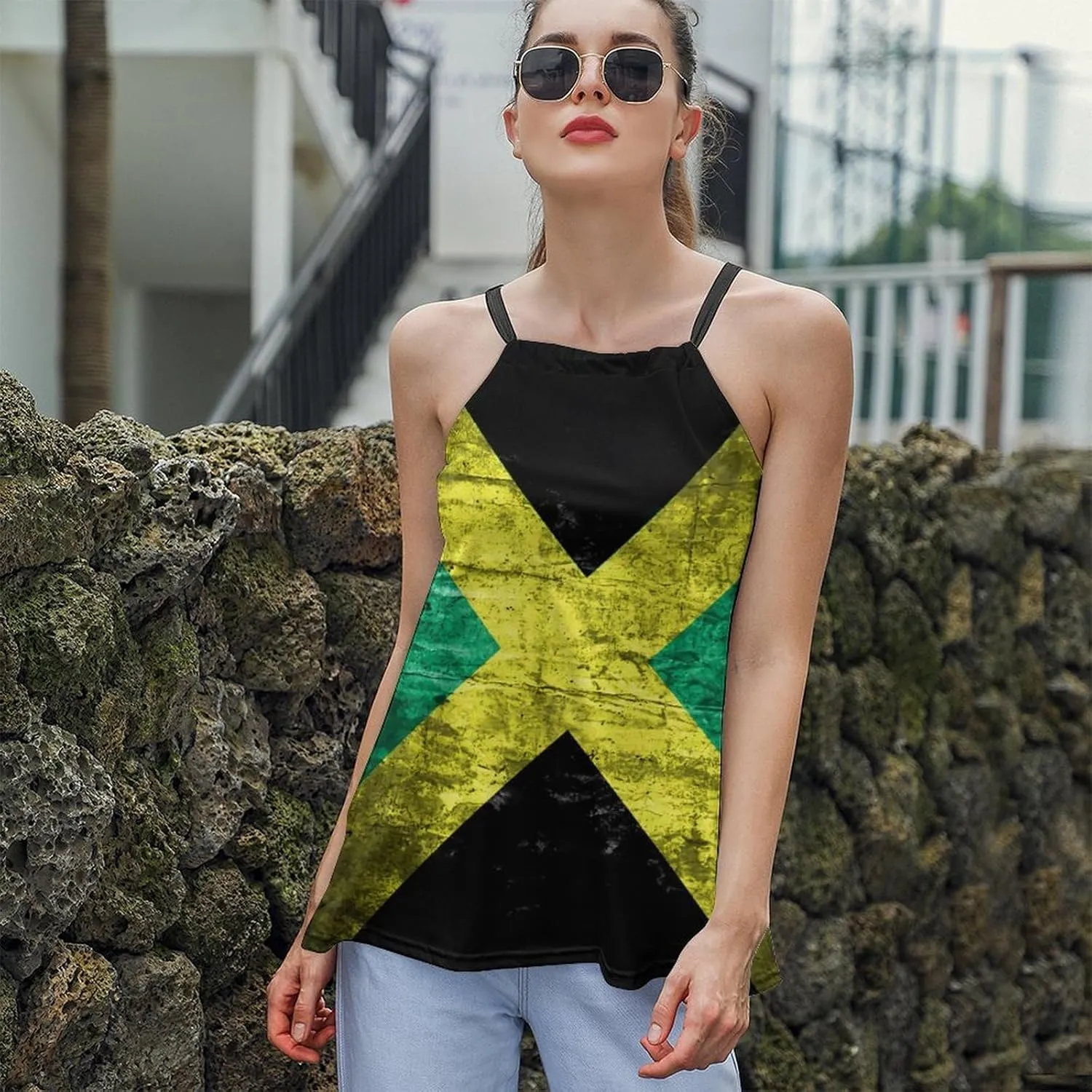 Workout Tops for Women British Flag Racerback Basic Tank Summer Lace-up Unique Camisole Round Neck