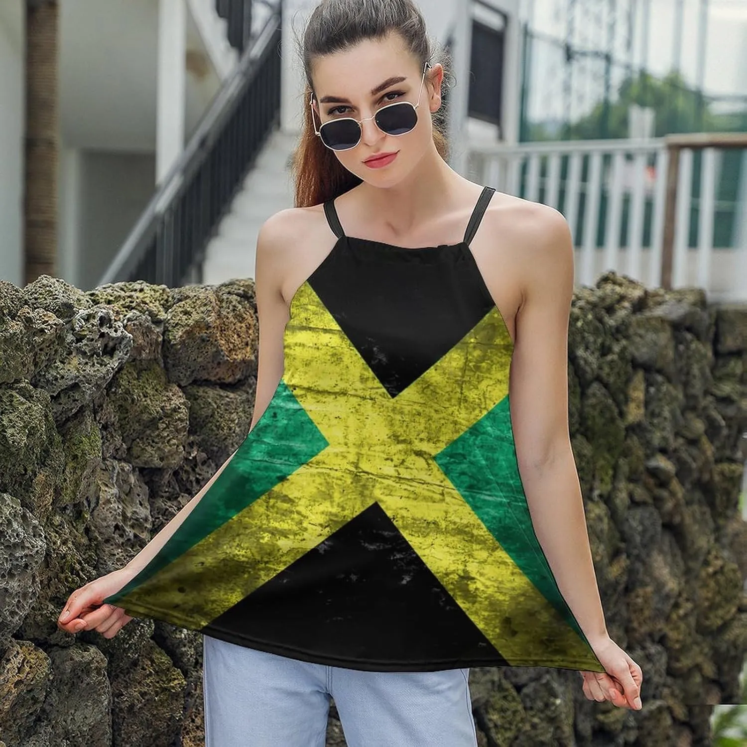 Workout Tops for Women British Flag Racerback Basic Tank Summer Lace-up Unique Camisole Round Neck