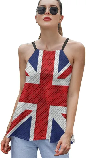 Workout Tops for Women British Flag Racerback Basic Tank Summer Lace-up Unique Camisole Round Neck