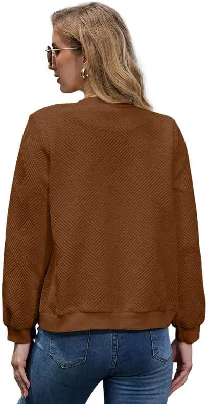 WROLEM Women Zip Up Sweatshirts with Pockets Long Sleeve Jackets Casual Loose Stand Collar Lightweight Short Outwear