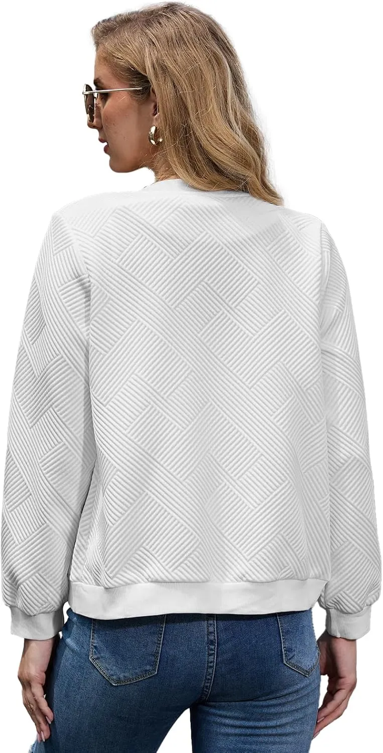 WROLEM Women Zip Up Sweatshirts with Pockets Long Sleeve Jackets Casual Loose Stand Collar Lightweight Short Outwear