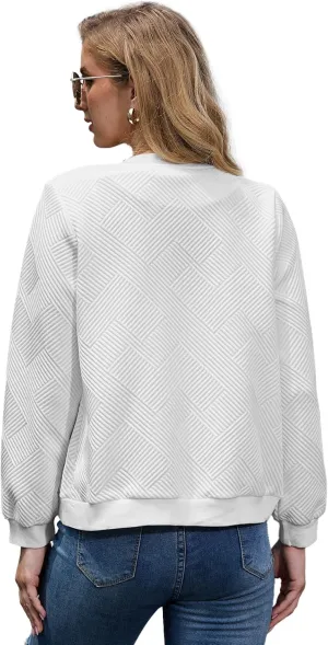 WROLEM Women Zip Up Sweatshirts with Pockets Long Sleeve Jackets Casual Loose Stand Collar Lightweight Short Outwear