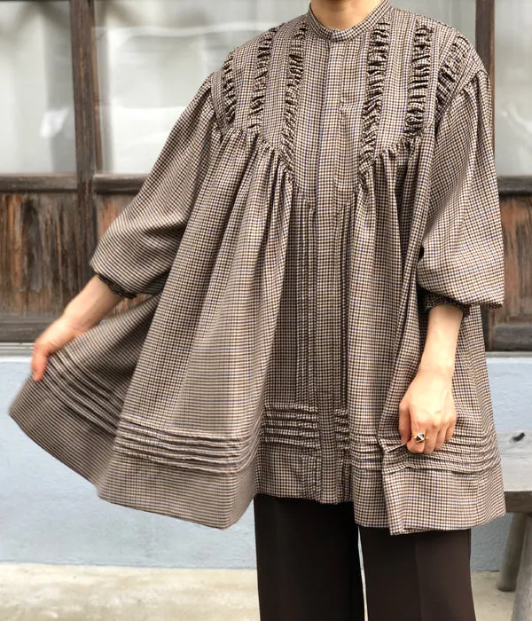 WRYHT/PLEATED NIGHT TOPS(MOCHA PLAID/size1)