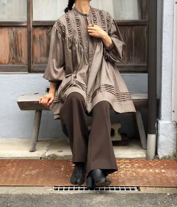 WRYHT/PLEATED NIGHT TOPS(MOCHA PLAID/size1)