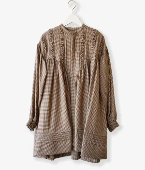 WRYHT/PLEATED NIGHT TOPS(MOCHA PLAID/size1)