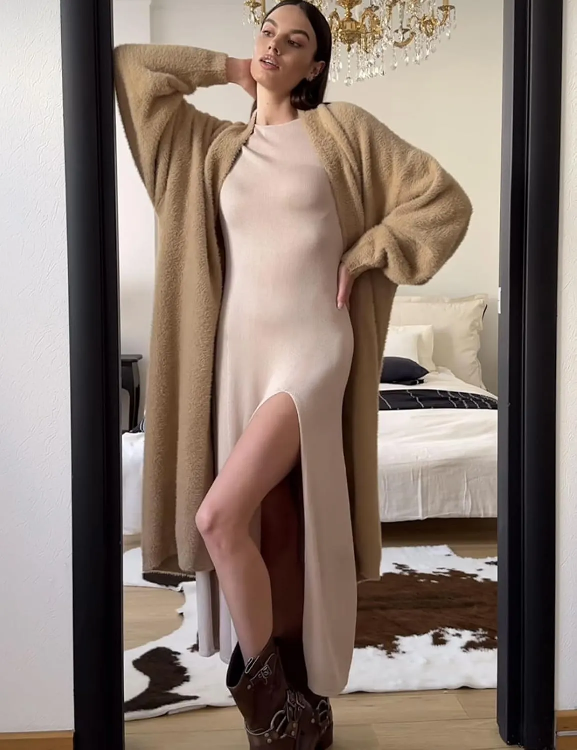 Wyeysyt Womens Fuzzy Long Cardigans Cozy Long Sleeve Open Front Duster Sweater with Belt