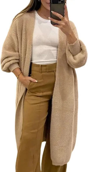 Wyeysyt Womens Fuzzy Long Cardigans Cozy Long Sleeve Open Front Duster Sweater with Belt