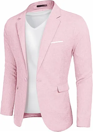 YND Men's Casual One Button Linen Suit Jacket, Slim Fit Sport Coat Lightweight Business Blazer