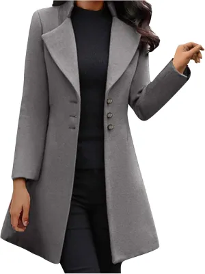 YRAETENM Wool Coats for Women Elegant Single Breasted Work Office Pea Coat Notch Lapel Long Trench Coat Fall Winter Outwear