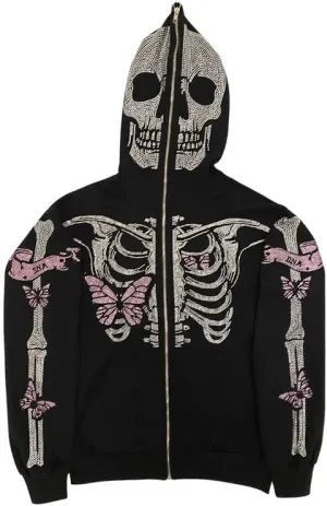 Yuemengxuan Women Y2k Goth Zip Up Hoodie Long Sleeve Harajuku Sweatshirt Aesthetic Casual Oversized Hooded Top Streetwear