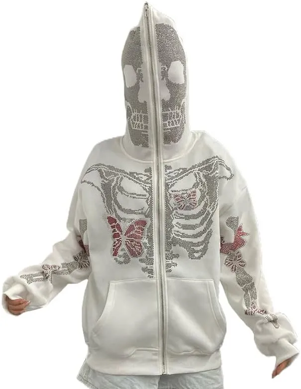 Yuemengxuan Women Y2k Goth Zip Up Hoodie Long Sleeve Harajuku Sweatshirt Aesthetic Casual Oversized Hooded Top Streetwear