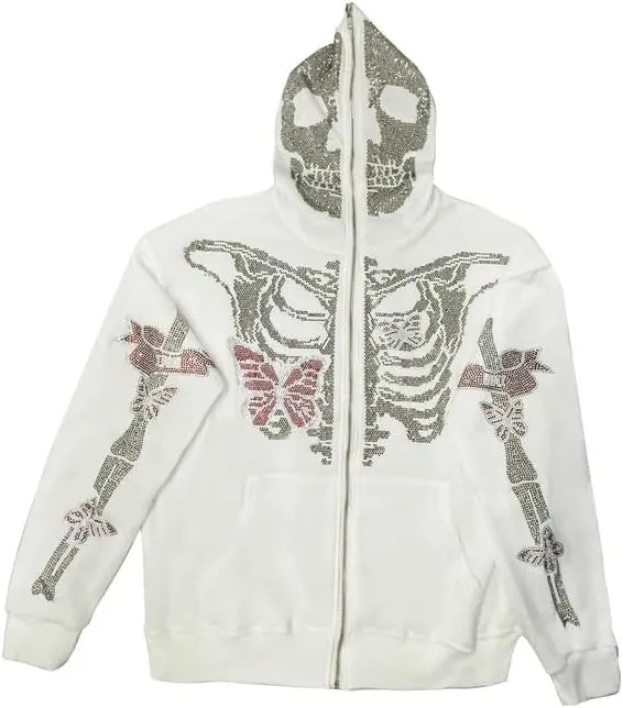Yuemengxuan Women Y2k Goth Zip Up Hoodie Long Sleeve Harajuku Sweatshirt Aesthetic Casual Oversized Hooded Top Streetwear