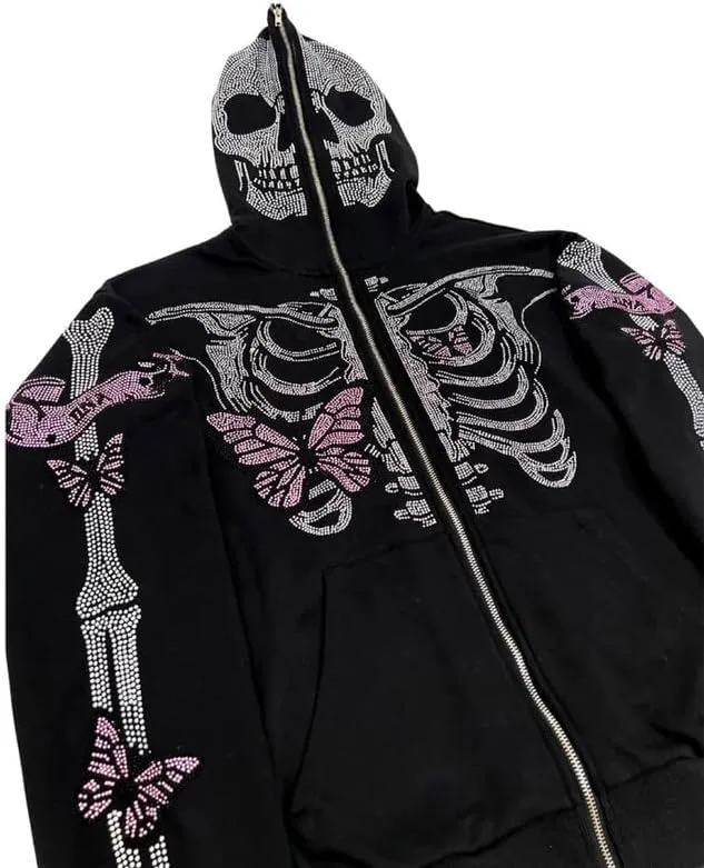 Yuemengxuan Women Y2k Goth Zip Up Hoodie Long Sleeve Harajuku Sweatshirt Aesthetic Casual Oversized Hooded Top Streetwear