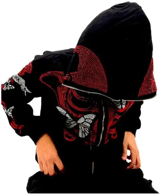 Yuemengxuan Women Y2k Goth Zip Up Hoodie Long Sleeve Harajuku Sweatshirt Aesthetic Casual Oversized Hooded Top Streetwear