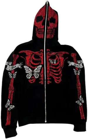 Yuemengxuan Women Y2k Goth Zip Up Hoodie Long Sleeve Harajuku Sweatshirt Aesthetic Casual Oversized Hooded Top Streetwear