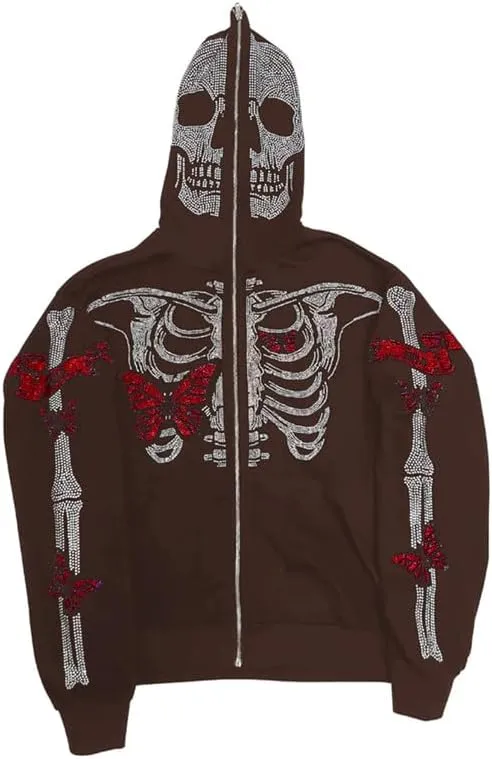 Yuemengxuan Women Y2k Goth Zip Up Hoodie Long Sleeve Harajuku Sweatshirt Aesthetic Casual Oversized Hooded Top Streetwear