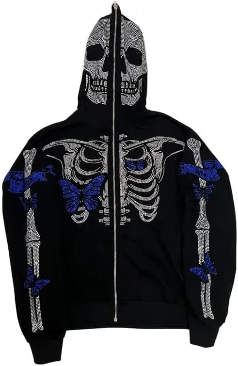 Yuemengxuan Women Y2k Goth Zip Up Hoodie Long Sleeve Harajuku Sweatshirt Aesthetic Casual Oversized Hooded Top Streetwear