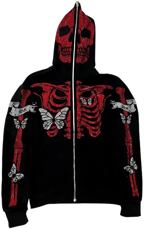 Yuemengxuan Women Y2k Goth Zip Up Hoodie Long Sleeve Harajuku Sweatshirt Aesthetic Casual Oversized Hooded Top Streetwear