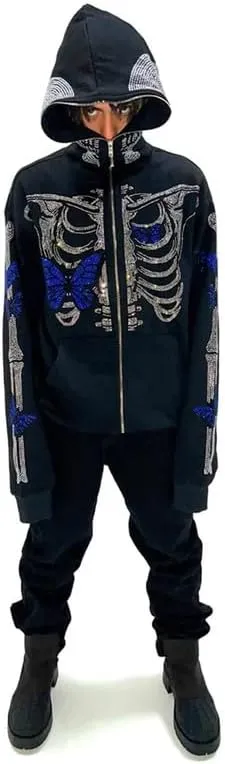 Yuemengxuan Women Y2k Goth Zip Up Hoodie Long Sleeve Harajuku Sweatshirt Aesthetic Casual Oversized Hooded Top Streetwear