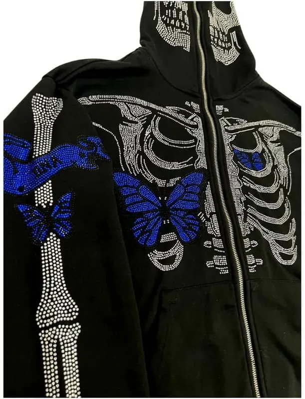 Yuemengxuan Women Y2k Goth Zip Up Hoodie Long Sleeve Harajuku Sweatshirt Aesthetic Casual Oversized Hooded Top Streetwear
