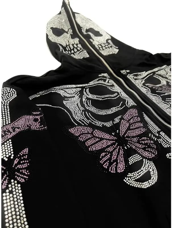 Yuemengxuan Women Y2k Goth Zip Up Hoodie Long Sleeve Harajuku Sweatshirt Aesthetic Casual Oversized Hooded Top Streetwear