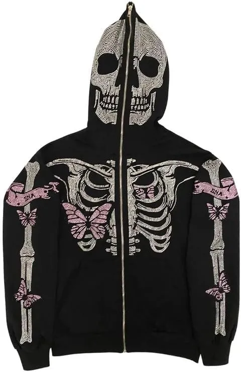 Yuemengxuan Women Y2k Goth Zip Up Hoodie Long Sleeve Harajuku Sweatshirt Aesthetic Casual Oversized Hooded Top Streetwear