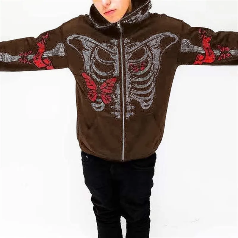Yuemengxuan Women Y2k Goth Zip Up Hoodie Long Sleeve Harajuku Sweatshirt Aesthetic Casual Oversized Hooded Top Streetwear