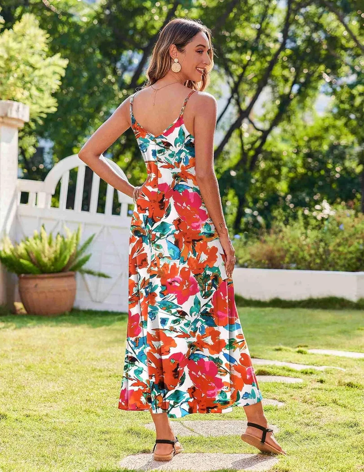 Zeagoo Womens Summer Maxi Dress Spaghetti Strap Casual Printed Dress Boho Floral Beach Sundress,