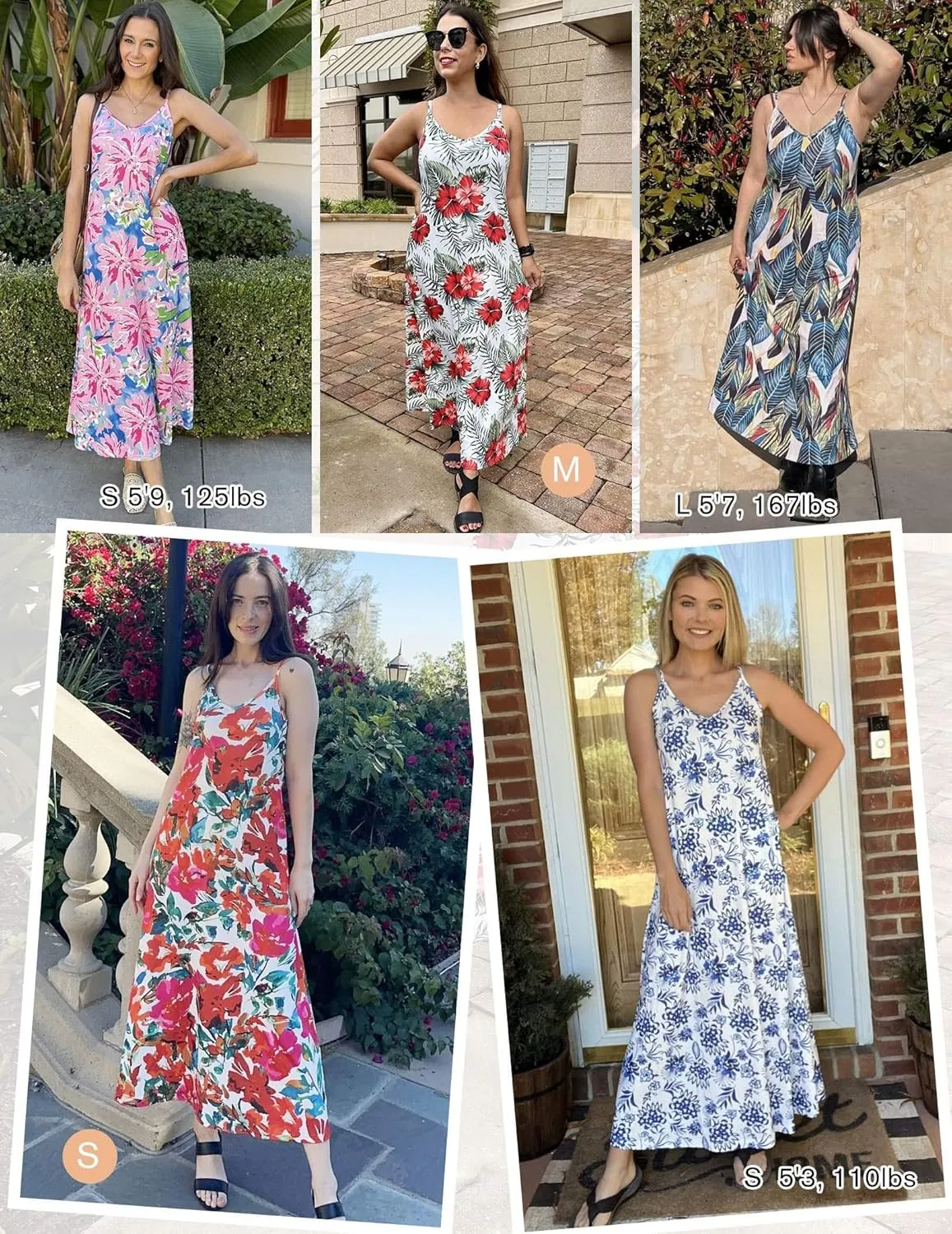 Zeagoo Womens Summer Maxi Dress Spaghetti Strap Casual Printed Dress Boho Floral Beach Sundress,