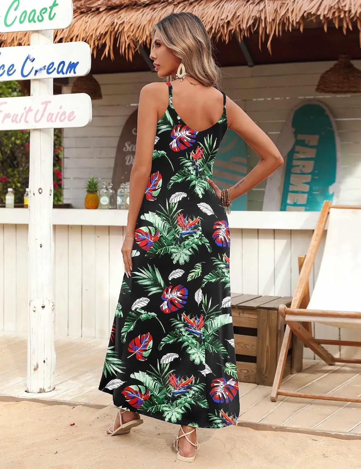 Zeagoo Womens Summer Maxi Dress Spaghetti Strap Casual Printed Dress Boho Floral Beach Sundress,