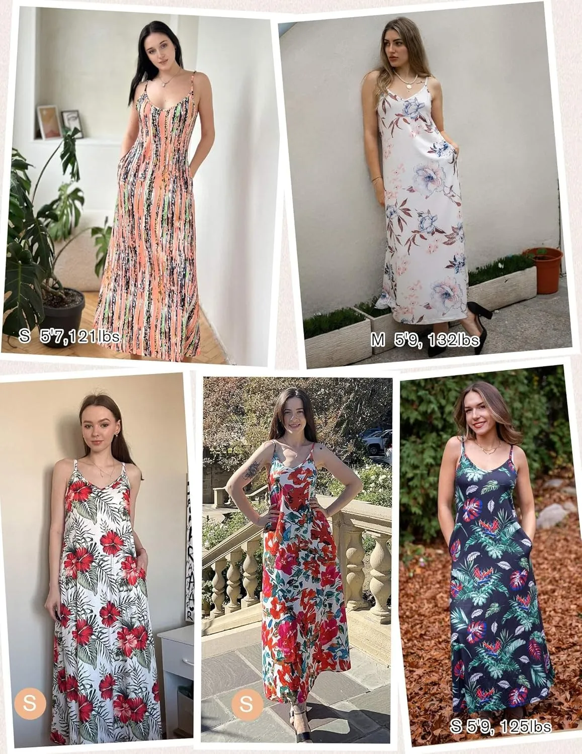 Zeagoo Womens Summer Maxi Dress Spaghetti Strap Casual Printed Dress Boho Floral Beach Sundress,
